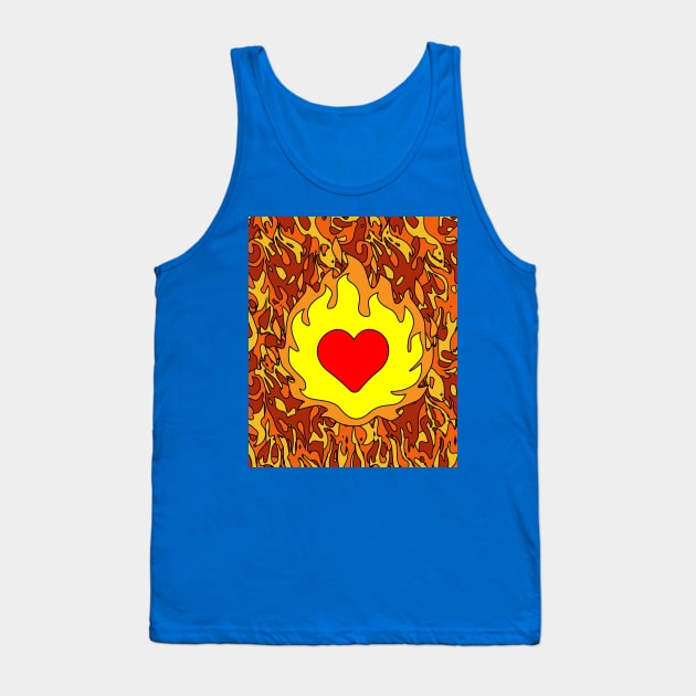 Flames Burning Heart On Fire Tank Top by flofin